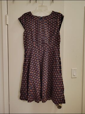 Mata Traders Navy Patterned Cap-Sleeve A-Line Dress
